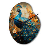 Teal Gold Emerald Peacock Drips - Asymmetric Metal Wall Clock