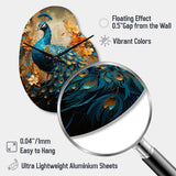 Teal Gold Emerald Peacock Drips - Asymmetric Metal Wall Clock
