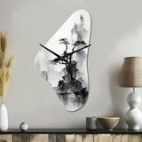 Asian Art Landscape Sumi - Asymmetric Metal Wall Clock