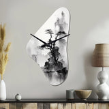 Asian Art Landscape Sumi - Asymmetric Metal Wall Clock