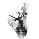 Asian Art Landscape Sumi - Asymmetric Metal Wall Clock