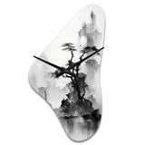 Asian Art Landscape Sumi - Asymmetric Metal Wall Clock