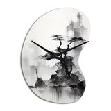 Asian Art Landscape Sumi - Asymmetric Metal Wall Clock