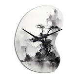 Asian Art Landscape Sumi - Asymmetric Metal Wall Clock