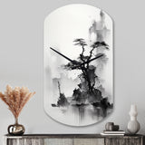 Asian Art Landscape Sumi - Asymmetric Metal Wall Clock
