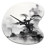 Asian Art Landscape Sumi - Asymmetric Metal Wall Clock