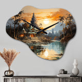 Asian Art Imperial Landscape I - Asymmetric Metal Wall Clock