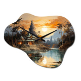 Asian Art Imperial Landscape I - Asymmetric Metal Wall Clock