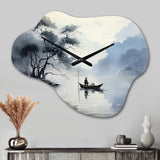 Asian Art Ink Lake II - Asymmetric Metal Wall Clock
