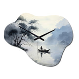 Asian Art Ink Lake II - Asymmetric Metal Wall Clock