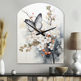 Asian Art White And Grey Butterfly - Asymmetric Metal Wall Clock
