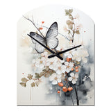 Asian Art White And Grey Butterfly - Asymmetric Metal Wall Clock