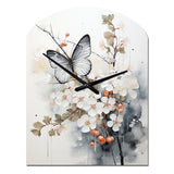 Asian Art White And Grey Butterfly - Asymmetric Metal Wall Clock