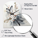 Asian Art White And Grey Butterfly - Asymmetric Metal Wall Clock
