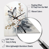 Asian Art White And Grey Butterfly - Asymmetric Metal Wall Clock