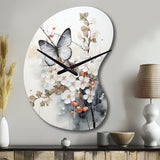 Asian Art White And Grey Butterfly - Asymmetric Metal Wall Clock