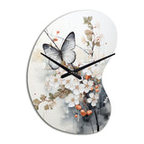 Asian Art White And Grey Butterfly - Asymmetric Metal Wall Clock