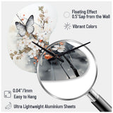 Asian Art White And Grey Butterfly - Asymmetric Metal Wall Clock