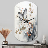 Asian Art White And Grey Butterfly - Asymmetric Metal Wall Clock