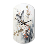 Asian Art White And Grey Butterfly - Asymmetric Metal Wall Clock