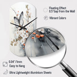 Asian Art White And Grey Butterfly - Asymmetric Metal Wall Clock