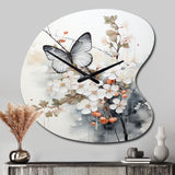 Asian Art White And Grey Butterfly - Asymmetric Metal Wall Clock