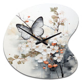 Asian Art White And Grey Butterfly - Asymmetric Metal Wall Clock
