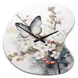 Asian Art White And Grey Butterfly - Asymmetric Metal Wall Clock