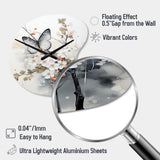 Asian Art White And Grey Butterfly - Asymmetric Metal Wall Clock