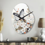 Asian Art White And Grey Butterfly - Asymmetric Metal Wall Clock