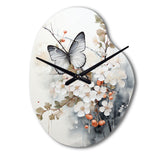 Asian Art White And Grey Butterfly - Asymmetric Metal Wall Clock