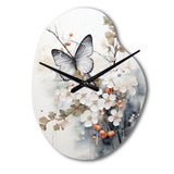 Asian Art White And Grey Butterfly - Asymmetric Metal Wall Clock