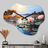 Asian Art Lotus Lake - Asymmetric Metal Wall Clock