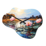 Asian Art Lotus Lake - Asymmetric Metal Wall Clock