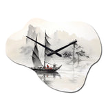 Asian Art Sailboat Sumi III - Asymmetric Metal Wall Clock