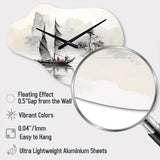 Asian Art Sailboat Sumi III - Asymmetric Metal Wall Clock