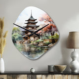 Asian Art Serene Pagoda II - Asymmetric Metal Wall Clock