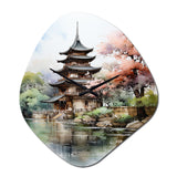 Asian Art Serene Pagoda II - Asymmetric Metal Wall Clock