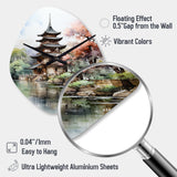 Asian Art Serene Pagoda II - Asymmetric Metal Wall Clock