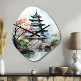 Asian Art Serene Pagoda III - Asymmetric Metal Wall Clock