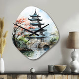 Asian Art Serene Pagoda III - Asymmetric Metal Wall Clock