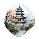 Asian Art Serene Pagoda III - Asymmetric Metal Wall Clock
