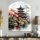 Asian Art Serene Pagoda IV - Asymmetric Metal Wall Clock