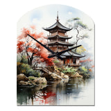 Asian Art Serene Pagoda IV - Asymmetric Metal Wall Clock