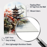 Asian Art Serene Pagoda IV - Asymmetric Metal Wall Clock