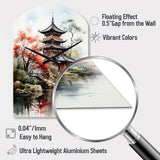 Asian Art Serene Pagoda IV - Asymmetric Metal Wall Clock