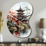 Asian Art Serene Pagoda IV - Asymmetric Metal Wall Clock