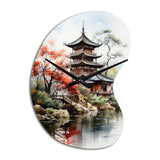 Asian Art Serene Pagoda IV - Asymmetric Metal Wall Clock