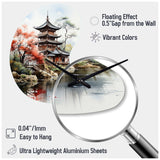 Asian Art Serene Pagoda IV - Asymmetric Metal Wall Clock