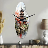 Asian Art Serene Pagoda IV - Asymmetric Metal Wall Clock